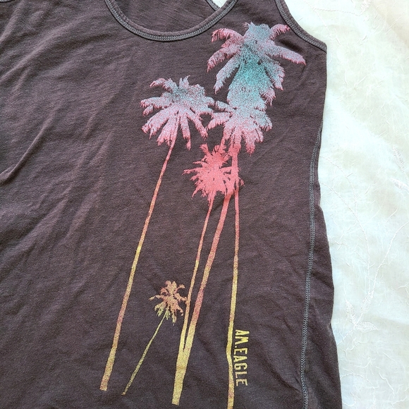 American Eagle Outfitters Y2K Gray Razor Back Tank Top Graphic Tee Womens S - Picture 3 of 8